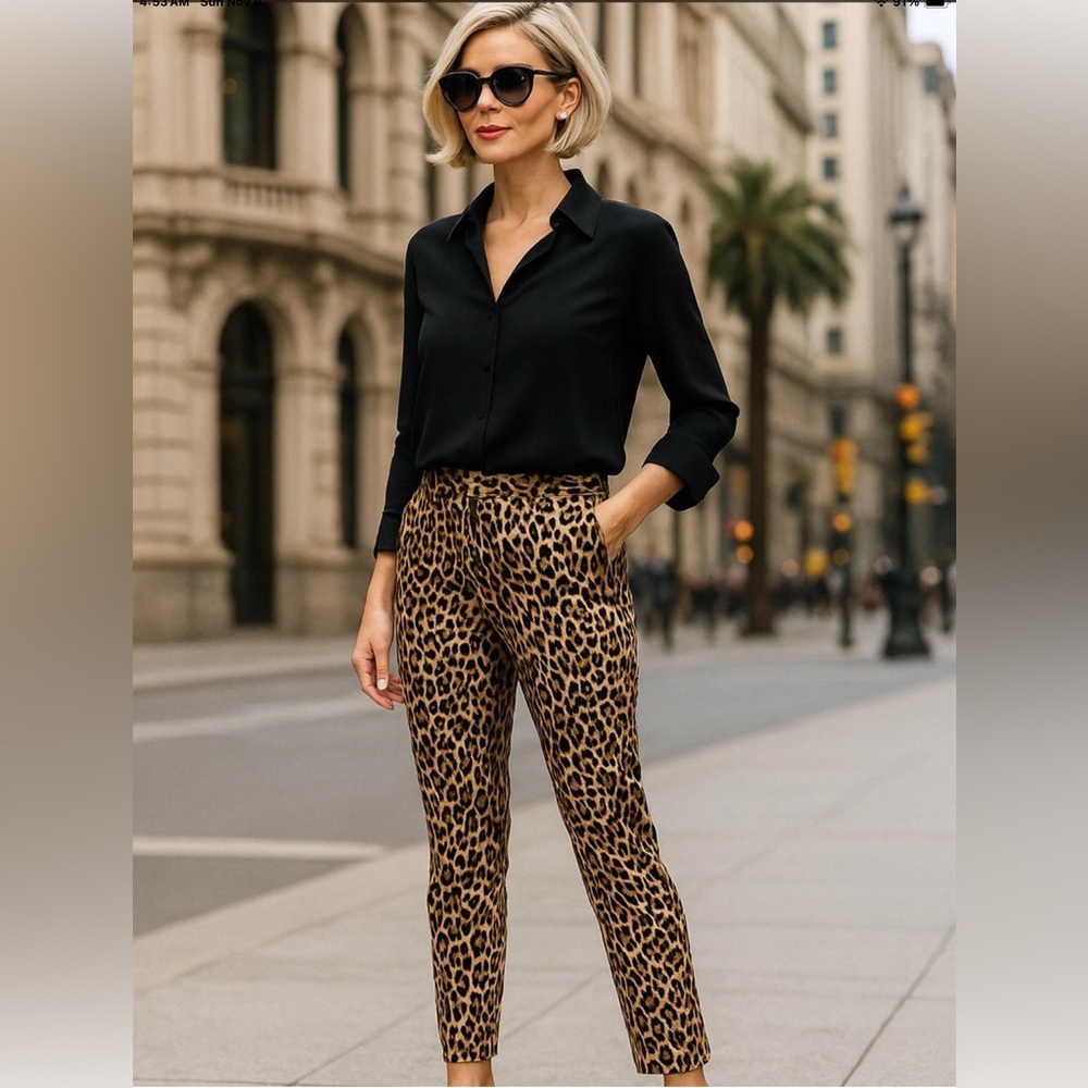 Worthington Leopard Print Straight Leg Pants - Black & Brown